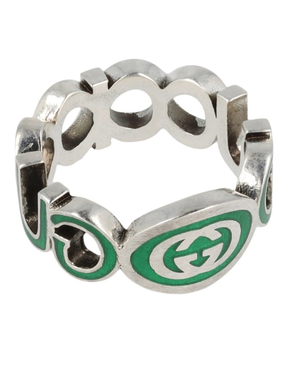 NWT Gucci Silver Ring with Green Enamel Interlocking G Motif US 6 - Picture 5 of 5